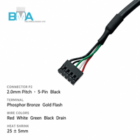 Câble Micro USB B mâle vers 2,0 mm pas de 5 broches, faisceau de câbles blindé en PVC avec cuivre étamé 28AWG pour câblage de signal PCB