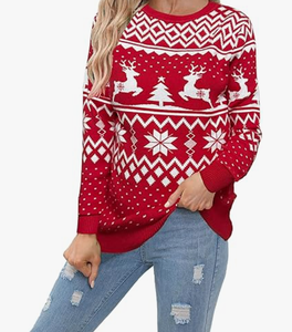 <span class=keywords><strong>Pull</strong></span> de Noël pour femme 100 % coton tricoté, motif renne et flocon de neige, manches longues, idéal pour les fêtes de fin d'année, doux et confortable - Product Image 1