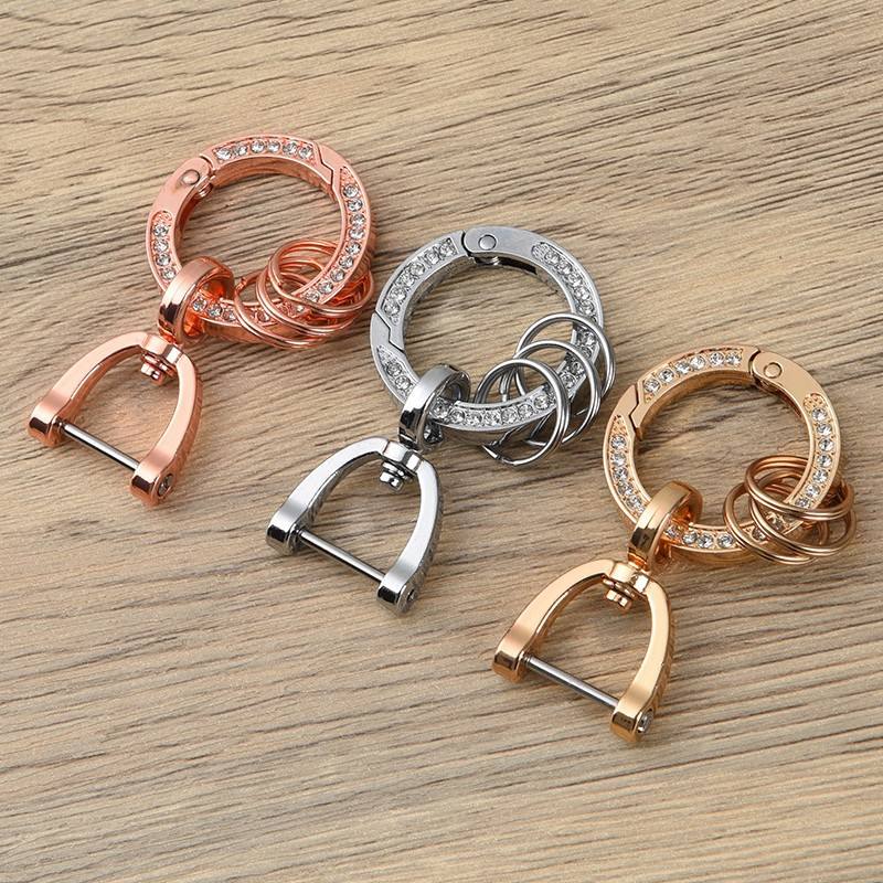 Fashion Luxury Simple Creative Diamond KeyRing Pendant Crystal Car Keychain  Diamond Metal Bling Keychains D-Ring Loop Key Buckle