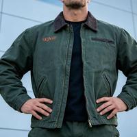 Blouson Bomber en Toile Décontracté Style Vintage Délavé avec Doublure en Maille et Col Montant