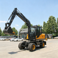 Excavatrice sur roues hydraulique de 7-8 tonnes avec moteur Yuchai, équipement de construction haute performance avec godet de 0,3 m³