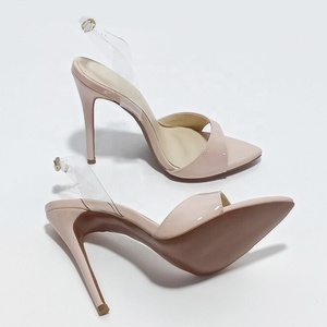 Sandales à talons hauts pour femmes, grande taille 47, en PVC, à bride arrière avec boucles, bout ouvert pointu, coupe large, style slingback - Product Image 5