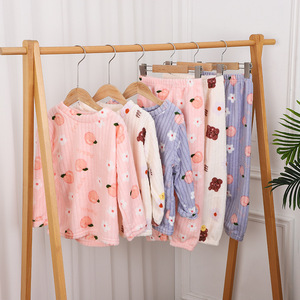 Autunno e inverno pigiama per bambini caldo orso stampato pesca Set di corallo morbido caldo due pezzi vestiti per la casa - Product Image 2