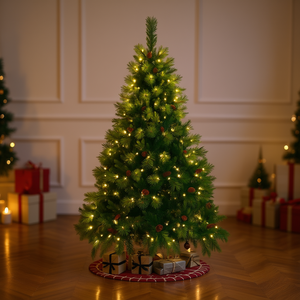 Db 6 Ft Pre Lit <b>Christmas</b> Tree Artificial Pine Warm White Led <b>Lights</b> Indoor Standing Tree With Wreath And Garland Set - Product Image 2