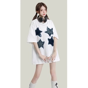 <span class=keywords><strong>เสื้อ</strong></span>ยืดโอเวอร์ไซส์ชายหญิงแฟชั่นแนวสตรีทแวร์ผ้าเดนิมเย็บปะรูปดาวแนวสตรีทใส่ได้ทั้งชายและหญิง - Product Image 3