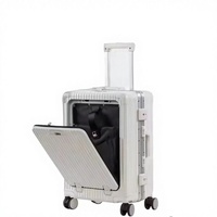 Valise trolley multifonctionnelle à ouverture frontale, cadre en aluminium, antivol, 20 pouces, pour affaires, unisexe, avec roulettes
