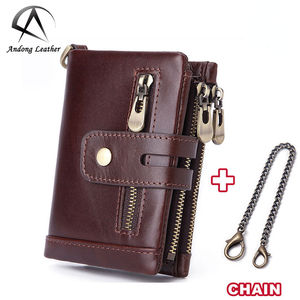 Portefeuille en cuir Andong pour homme, véritable cuir de vache, avec fermeture éclair et boucle, blocage RFID, style rétro vintage. - Product Image 1