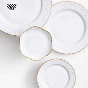 Ensemble <span class=keywords><strong>de</strong></span> vaisselle en céramique durable à fleurs en relief avec bordure dorée, vaisselle <span class=keywords><strong>de</strong></span> luxe en <span class=keywords><strong>porcelaine</strong></span> pour une <span class=keywords><strong>table</strong></span> élégante - Product Image 5