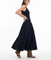 Robe midi sans manches à col carré, bleu clair uni, taille froncée en V, coupe évasée pour femme