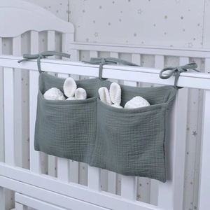 Hängende Wickeltasche für Babybett in Unifarben, Tragbare Windeltasche, Kinderbett-Organizer, 100% Baumwolle, Aufbewahrungstasche 39x20cm CE - Product Image 3