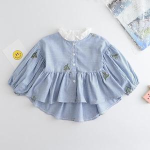 Chemises pour enfants brodées, nouveau motif à rayures verticales, col coloré, style robe, en polyester/coton respirant, style chinois - Product Image 1