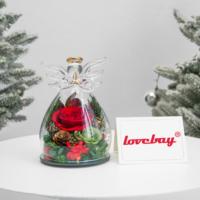 Lovebay Kerstcadeaus Groothandel Natuurlijk Ge conserveerde Bloemen in Glazen Engelvorm Echte Natuurlijk Ge conserveerde Rozen voor Valentijnsdag