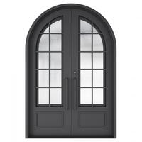 Portes d'entrée arquées en fer forgé à toit rond, portes extérieures doubles en fer avec verre, design moderne, sur mesure