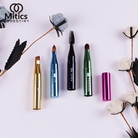 Set Kuas Makeup Empat Kepala Portabel yang Dapat Disesuaikan, Bulu Serat Sintetis, Gagang Logam untuk Aplikasi Alis, Eyeshadow, dan Wajah