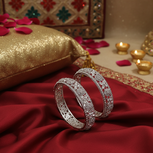 Luxury Silver Plated Multi Color <b>Bangles</b> Set Indian Bridal Wedding Gift & Anniversary Party Wear for Women - Product Image 3