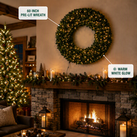 Guirlande de Noël LED pré-éclairée surdimensionnée 60 pouces 1200 points lumineux, lumières blanc chaud enroulées de fil, pour centres commerciaux, hôtels, extérieur, étanche, homologuée UL, vente en gros