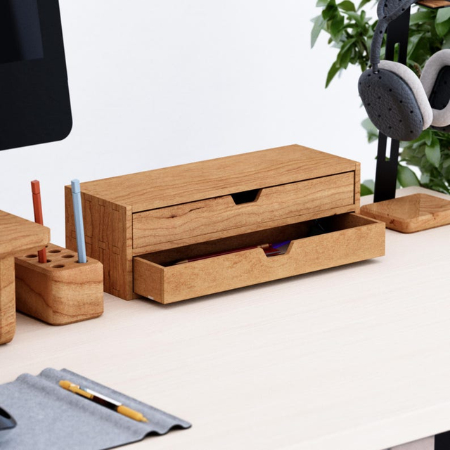Solid Cherry Wood Two Tier, Two Drawer Cabinet File Cabinet Office Furniture Garage Cabinets Storage Modern Wood Storage Cabinet