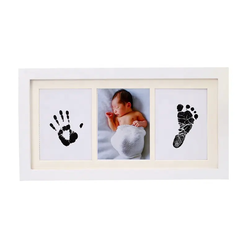 Newborn fingerprints and footprints photo frame kit including clean touch ink pad Nursery decoration