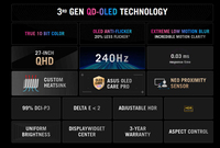 ROG XG27AQDMES 27 Inch 2K Gaming Monitor QD-OLED Screen 240Hz High Refresh Rate Monitor, Player Country Flagship