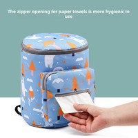 Sac de poussette cylindrique en tissu Oxford avec motif animal – Indispensable pour les parents, grande capacité