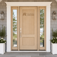 Porte d'entrée extérieure en aluminium à grain de bois avec 2 panneaux latéraux divisés pleine hauteur, porte d'entrée moderne de style transitionnel