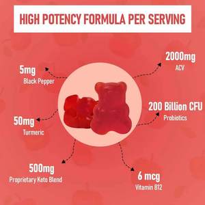 Venta caliente Keto ACV Gummies Vitamina B12 200 mil millones de CFU Probióticos Soporte para la pérdida de peso 2000mg Vinagre de sidra de manzana Gummies - Product Image 4