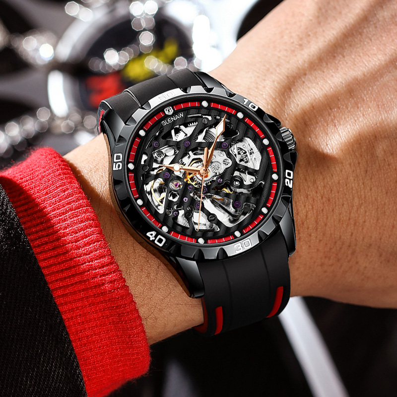 GLENAW Orologio Automatico Uomo Scheletrato Lusso, Meccanico A Carica Manuale/Automatica, Cinturino In Acciaio, Impermeabile 3 ATM, Luminoso