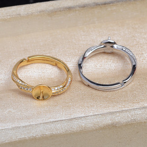 Wenchi S925 Silver Open <b>Ring</b> Empty Holder DIY Accessories Pearl 8-10mm Fried Dough Twists Tool China Model 16668 - Product Image 2