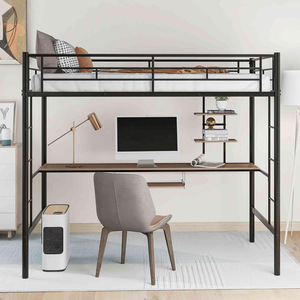 Cama alta multifuncional con mesa, estilo minimalista moderno, para apartamento dúplex pequeño, que ahorra espacio. - Product Image 1
