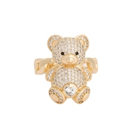 Bagues CZ style punk Iced Out plaqué or 14K, bijoux tendance bling pour mariage et fiançailles, motif ours mignon pour femme