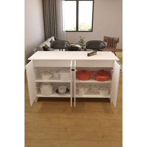 Îlot de cuisine moderne blanc breveté de 160 cm avec table de bar et armoire multifonction à 4 portes - Product Image 2