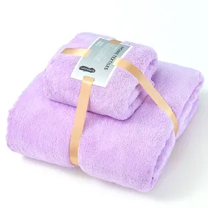 China Factory Microfiber Coral Fleece Hand Towel Bath Towels 2 Pieces /set Solid Color Blue Green Pink Purple Orange Towels