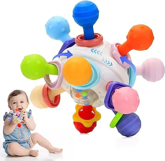 Pasgeboren Sensorisch Babyspeelgoed Pasgeboren Siliconen Rammelaar Bijtring Shaker Pak Baby Speelgoed Vroege Educatieve Manhattan Bal Speelgoed Voor Cadeau