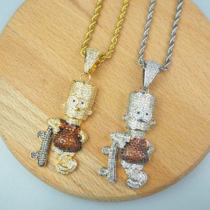 Bon prix bijoux hip hop personnalisés breloques mignon <span class=keywords><strong>Simpson</strong></span> pendentif 5A rond brillant coupe CZ pendentif en cuivre - Product Image 6