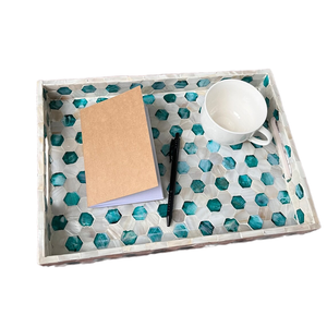 Bandeja de servicio de nácar de alta calidad de lujo con vajilla pulida hecha a mano para servir té, café y comida - Product Image 3