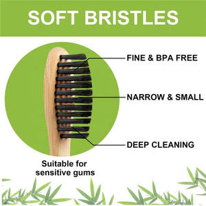 Échantillon gratuit, vente en gros, brosse à dents en bois doux noir biodégradable écologique, <span class=keywords><strong>charbon</strong></span> de bois, poils souples, brosse à dents en bambou - Product Image 3