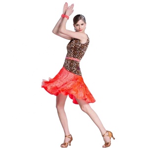 LP-1806 vestido de práctica de baile latino con borlas de tela elástica con estampado de leopardo, falda estándar nacional para práctica de corrida de toros para adultos y mujeres - Product Image 4
