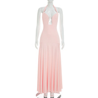 Robe longue décontractée et élégante pour femme, nouvelle collection été, couleur unie, sans manches, col halter, dos nu, coupe ajustée