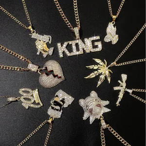 G56 Punk Letters Full Rhinestone Pendant Necklaces European and American Men's Hip Hop Necklace