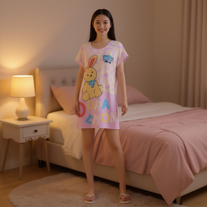 Camicia da notte da donna in cotone Doraemon, manica corta, girocollo, lunghezza al ginocchio, stampa cartoon, abbigliamento da notte, abito casual estivo - Product Image 2