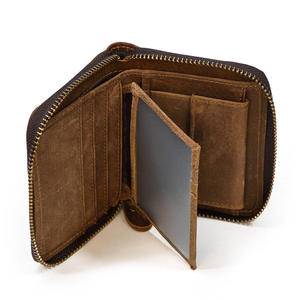 Andong Crazy Horse Leather Short <b>Zipper</b> <b>Wallets</b> for Men Retro Genuine Cowhide Men <b>Wallet</b> Vintage Fashion Coin Purse Card Holders - Product Image 3