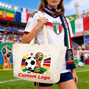 Low MOQ Custom Recyclable Eco-friendly Foldable Large Capacity <b>Canvas</b> Shoulder Long Handle Shopping Bag Football Fans <b>Box</b> - Product Image 3