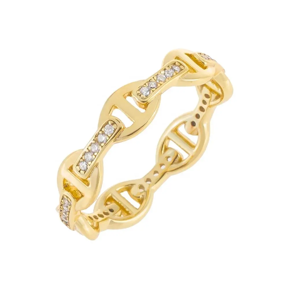 Luxury Jewelry 925 Silver Micro Pave CZ Link Chain Finger Ring Fashion