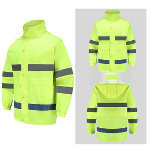 معطف مطر للبالغين عالي الجودة خفيف الوزن من قماش أكسفورد مقاوم للماء مع شعار مخصص عاكس للضوء من الفئة 3 حسب معايير ANSI - Product Image 3