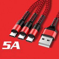 Câbles USB tressés en nylon 5A pour charge rapide, 3-en-1, micro USB, type C, chargeur de données, câble de synchronisation