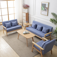 Canapé de salon en tissu de lin PU en bois massif Design simple Double trois places pour bureau à domicile de petite taille