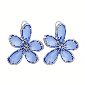 Orecchini pendenti in cristallo a forma di fiore placcati in oro bianco e rodio per donna, stile romantico da festa, gioielli in argento 925 - Product Image 1