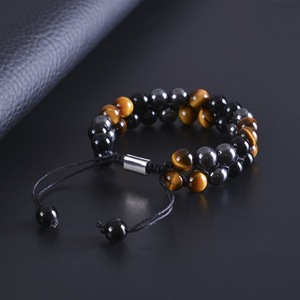 Mode Feng Shui bonne chance naturel 8mm yeux de tigre noir Onyx hématite <span class=keywords><strong>pierre</strong></span> perlé tissé Bracelets bijoux réglables - Product Image 5