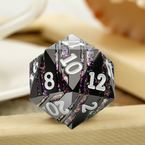 Vente en gros usine : <span class=keywords><strong>Dés</strong></span> de jeu <span class=keywords><strong>géants</strong></span> en métal D20 de 33 mm, <span class=keywords><strong>dés</strong></span> D&D à 20 faces, <span class=keywords><strong>dés</strong></span> D&D arc-en-ciel à rayures violettes, vertes et bleues - Product Image 5