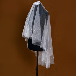 YouLaPan M95 Delicate Pearl Single-layer <strong>Veil</strong> <strong>Sparkling</strong> Starry Sky Fabric Minimalist Design No Hair Comb Bridal Accessory - Product Image 2